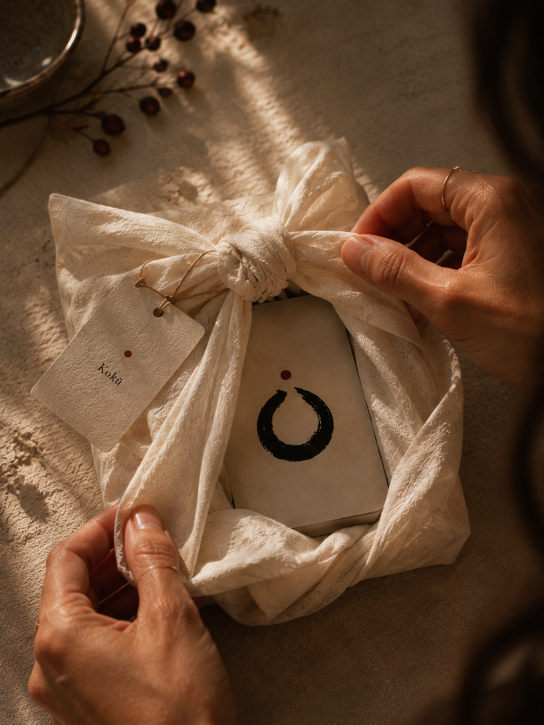 Unwrapping Koku Meditation Cards with Traditional Japanese Wrapping Style