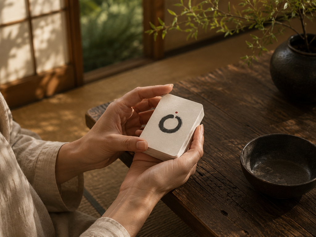Meditation card deck in a woman's hand