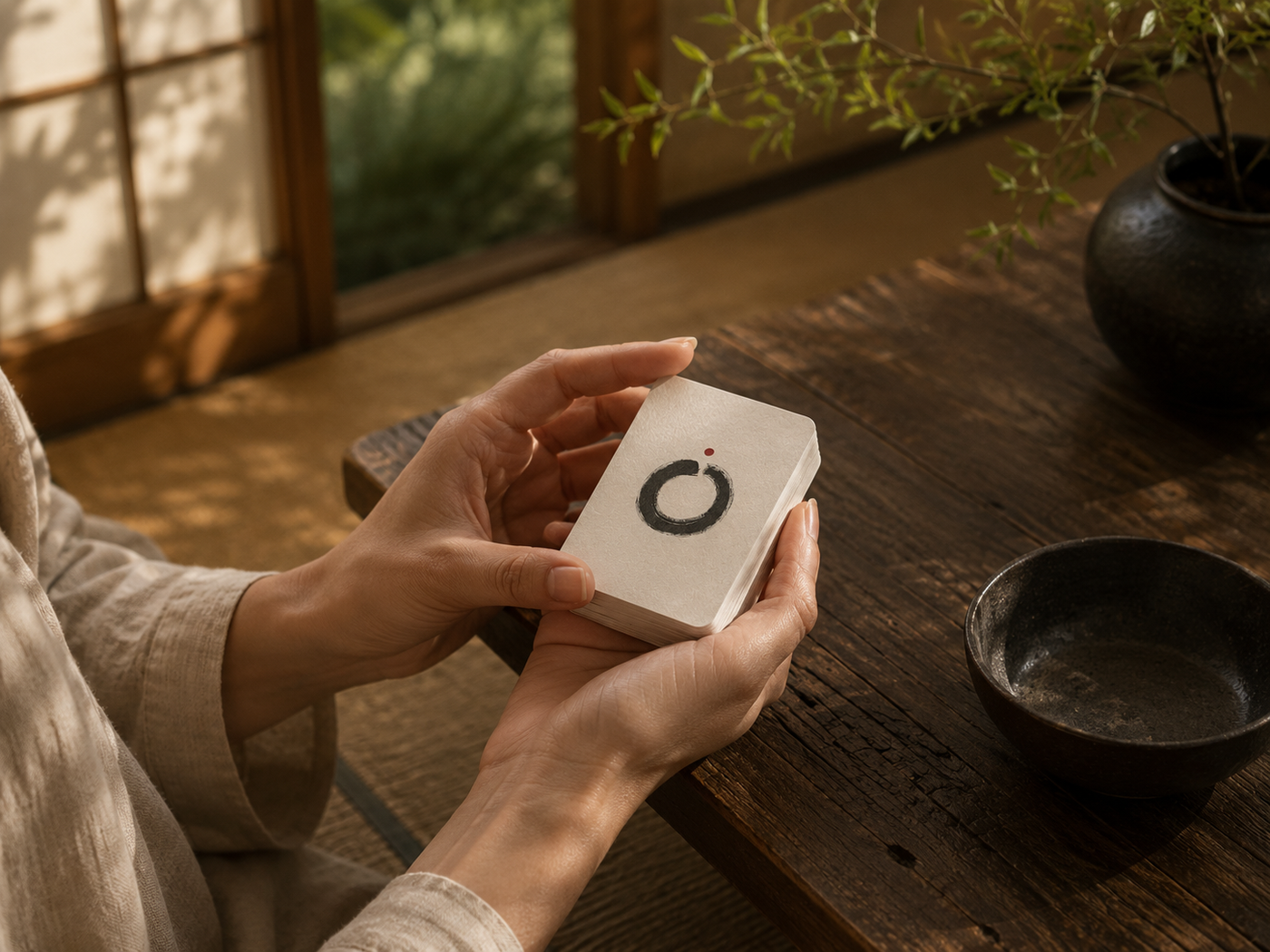 Woman holding Koku Cards